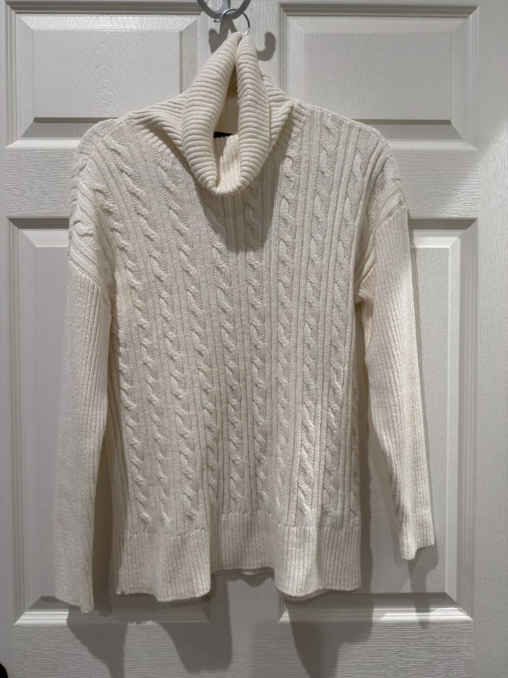 Talbots Cable Knit Turtleneck Sweater Ivory Cream Size Large